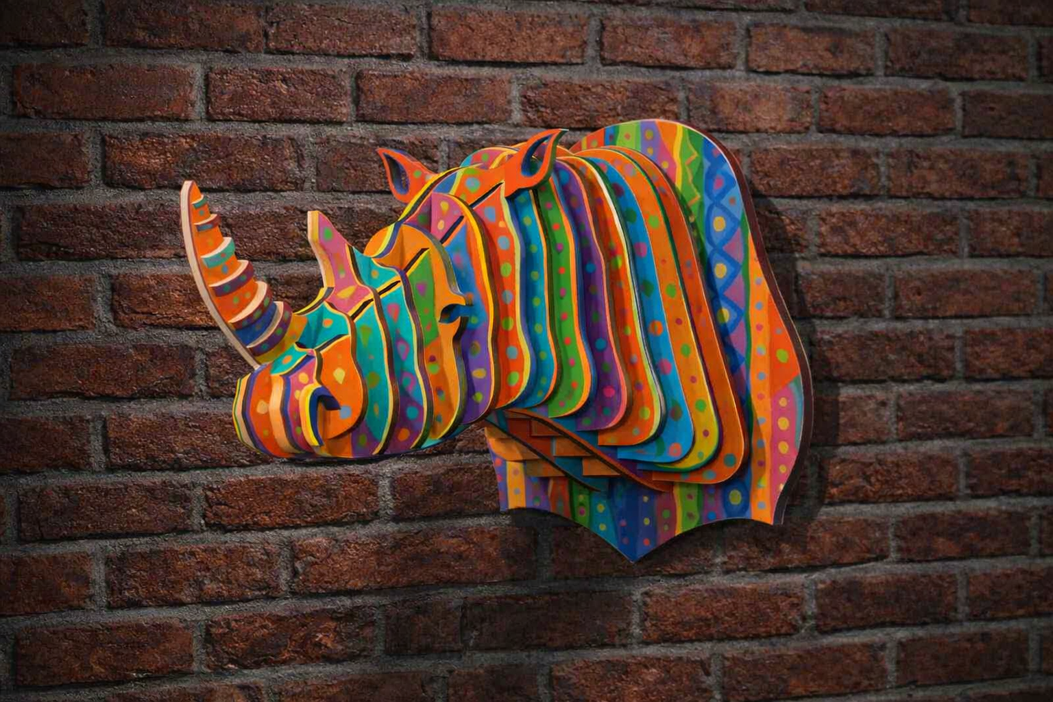 Colored 3D Rhino Wall Art