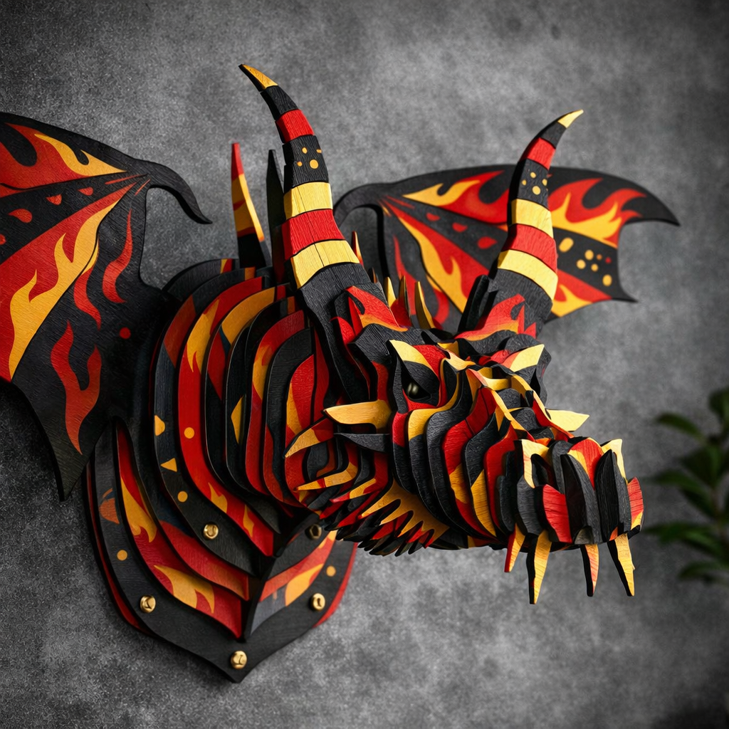 Dark Gothic Dragon 3D Wood Art