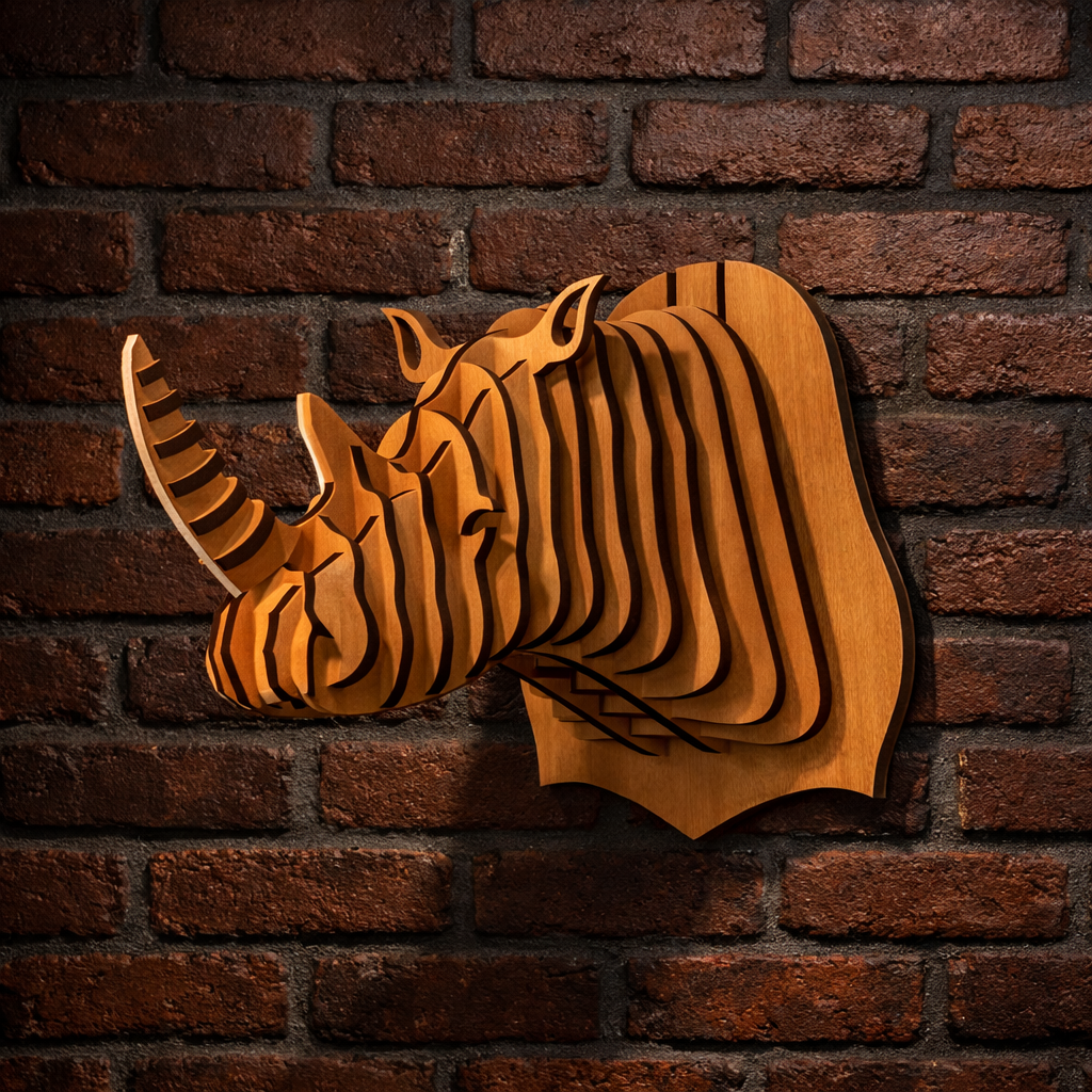 3D Layered Rhino Geometric Wood Art