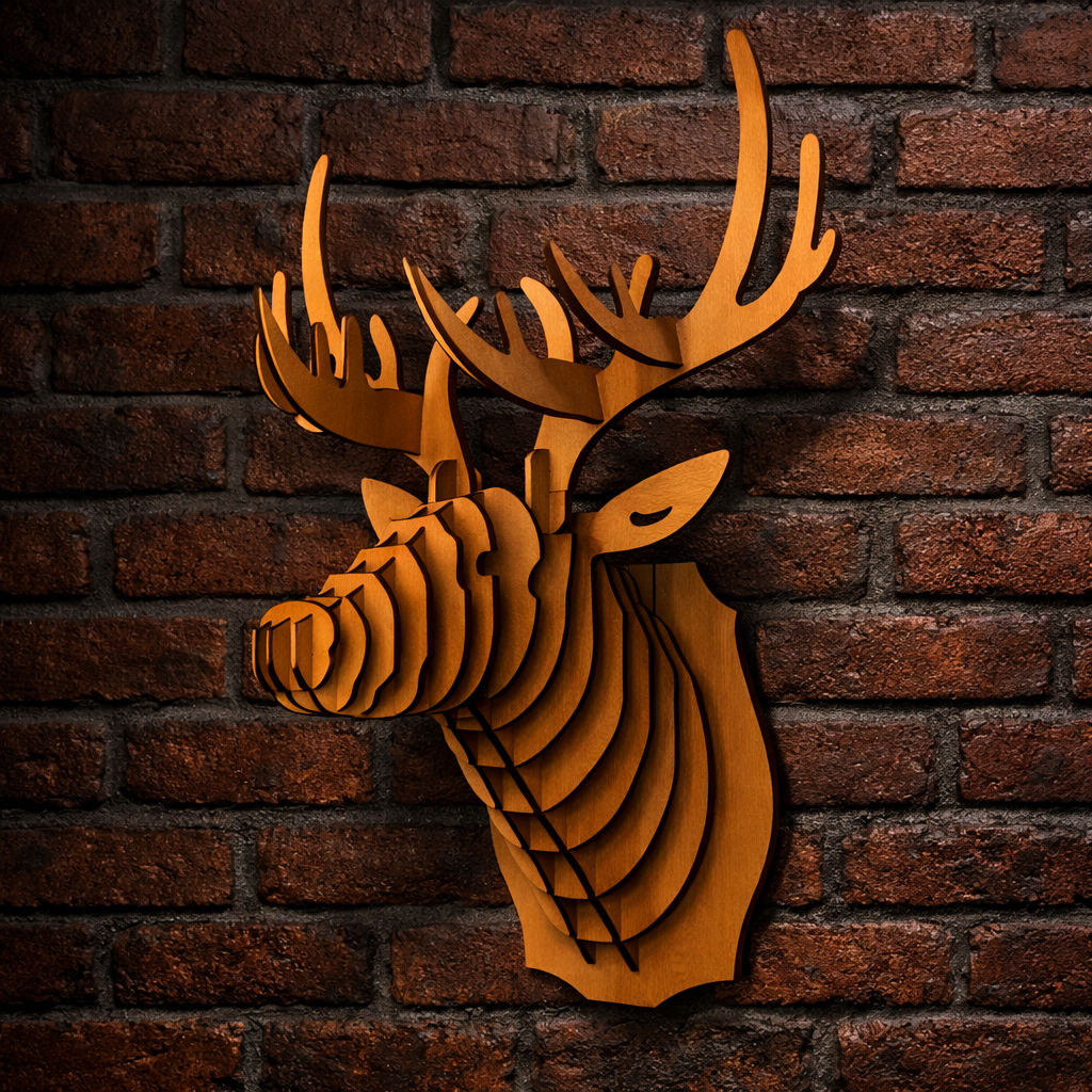 3D Laser Cut Wooden Deer Front Wall Art
