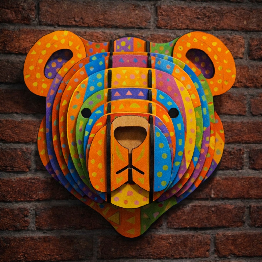 Vibrant Colored Wooden Bear Wall Decor